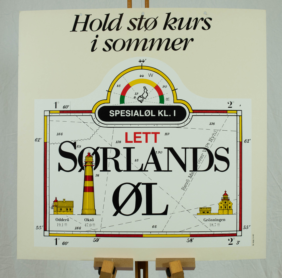 Flerfarget pappplakat som viser et CB-produkt med slagord