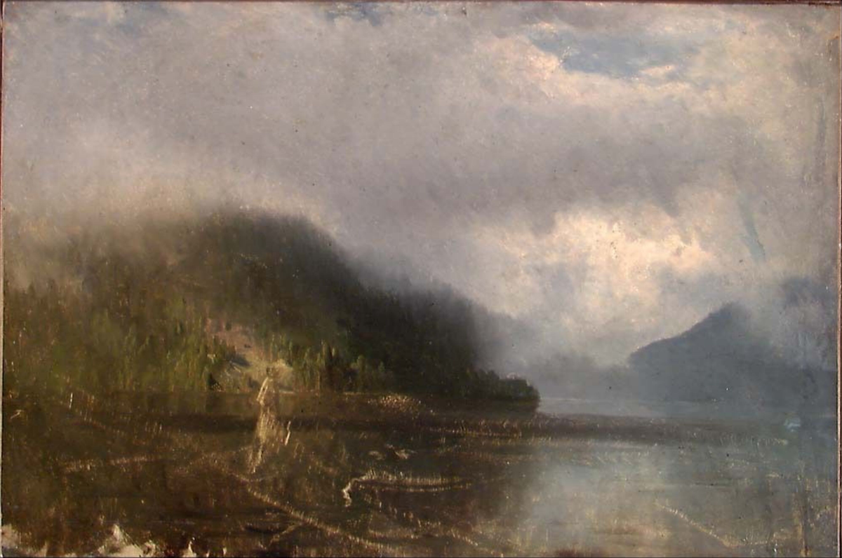 Skogsvann med tåke [Maleri]