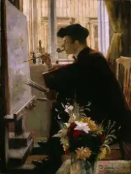 Ved staffeliet [Maleri]