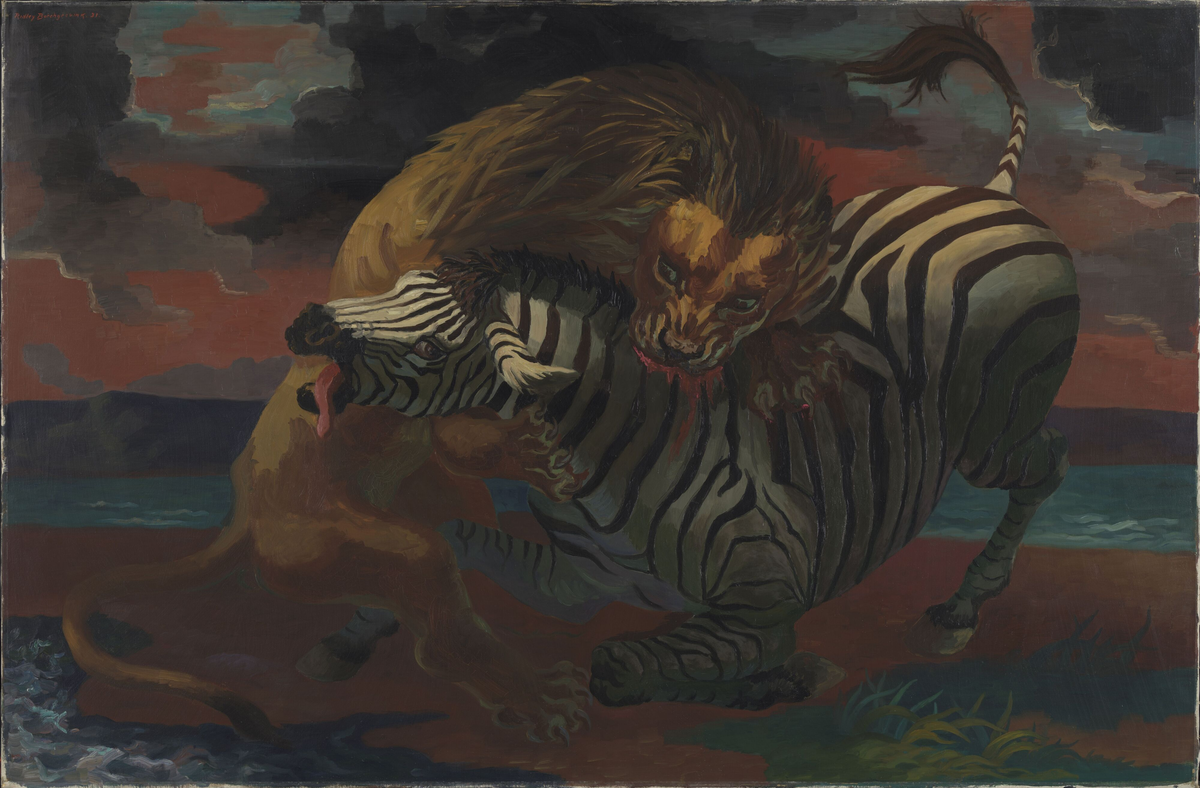 Løve og sebra [Maleri]