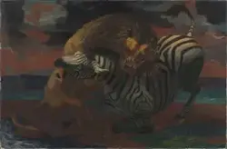 Løve og sebra [Maleri]