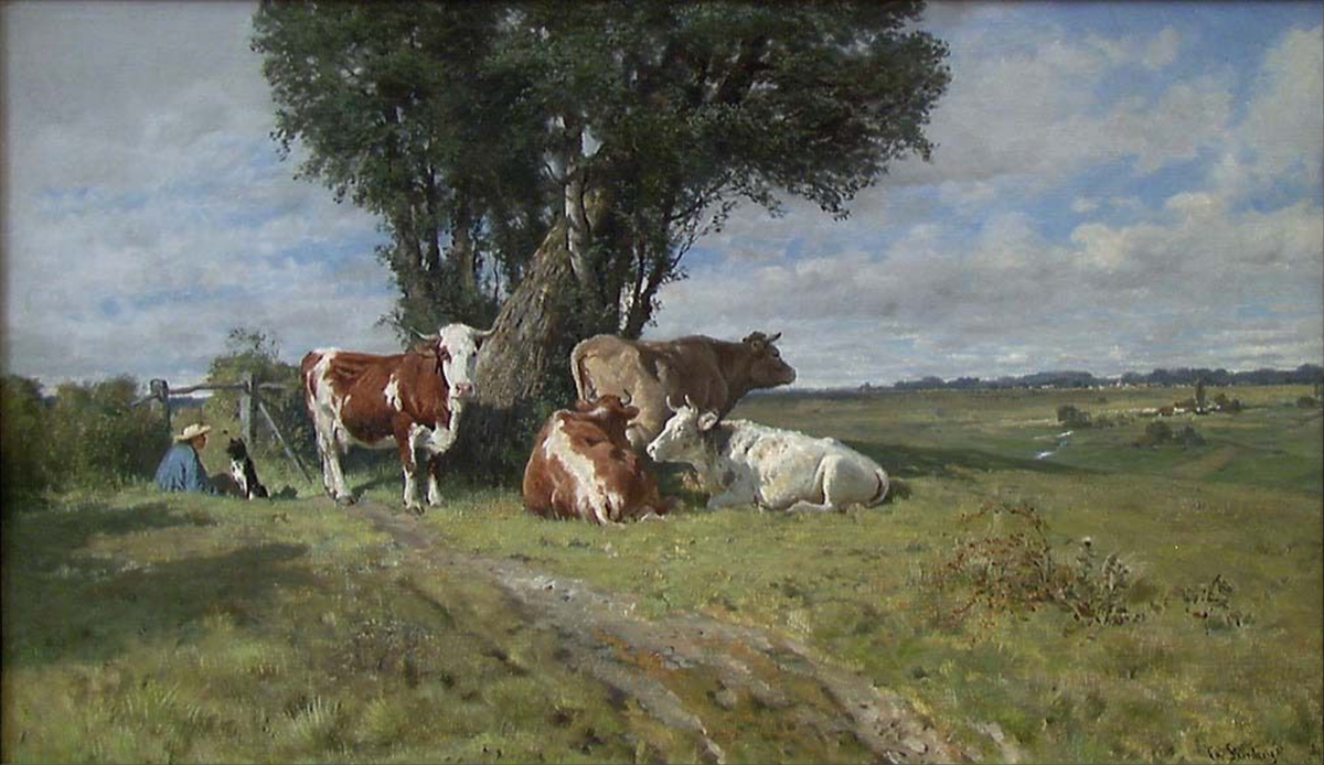Fransk landskap med kyr [Maleri]