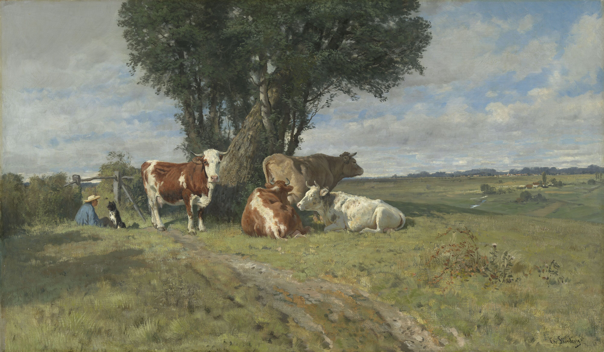 Fransk landskap med kyr [Maleri]