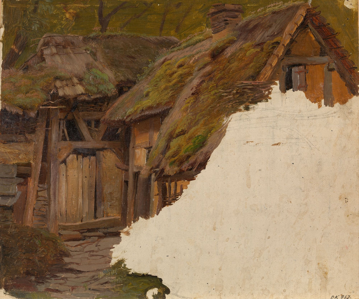 Forfallen gård. Studie [Maleri]