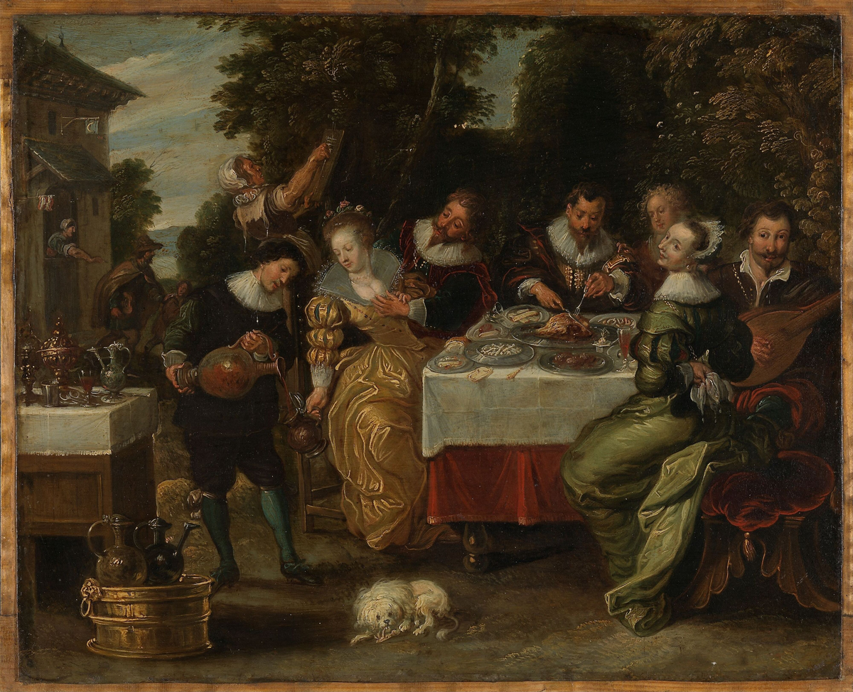 Selskap utenfor et vertshus [Maleri]