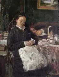 Dolce far niente. Interiør med kunstnerens foreldre [Maleri]