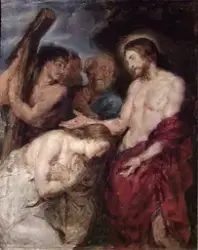 Kristus og den angrende synderinne. Kopi etter Rubens [Maler