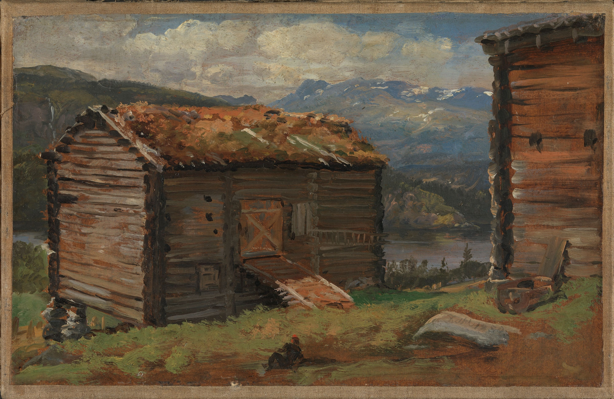 Hjelle i Valdres, fra gårdstunet [Maleri]