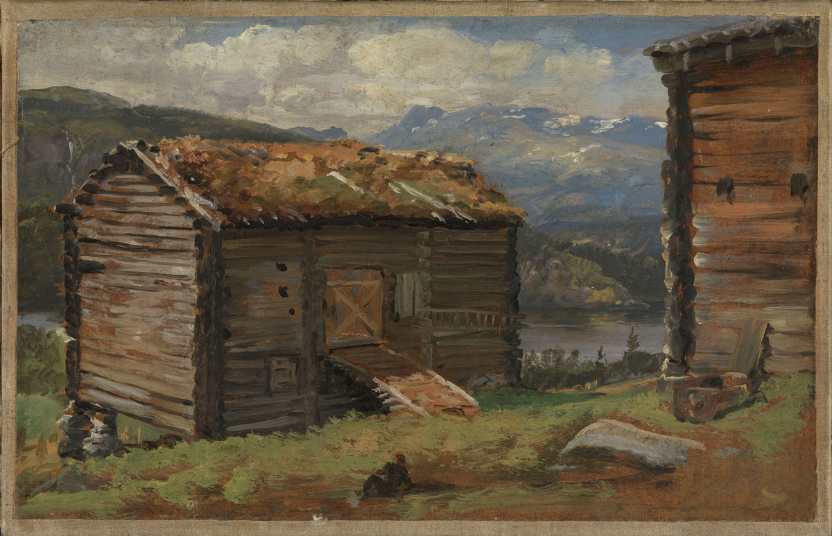 Hjelle i Valdres, fra gårdstunet [Maleri]
