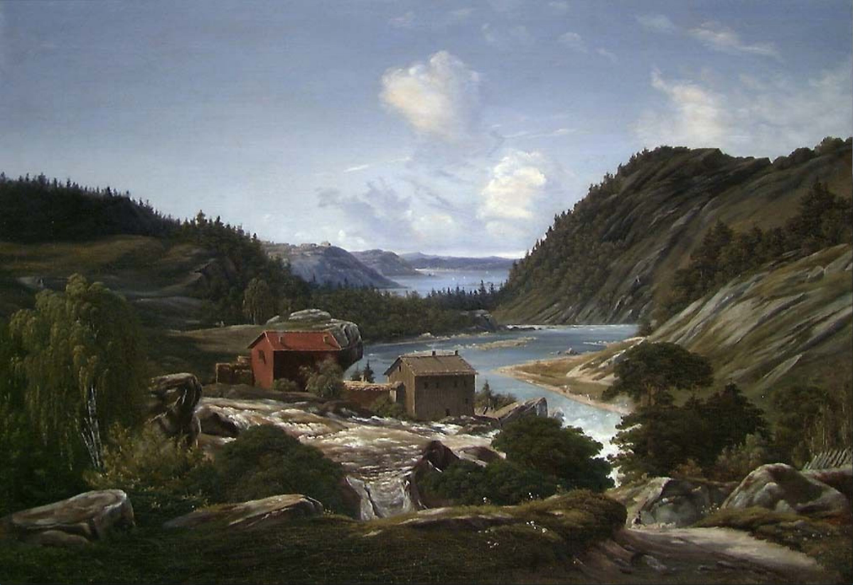Landskap med sagbruk [Maleri]