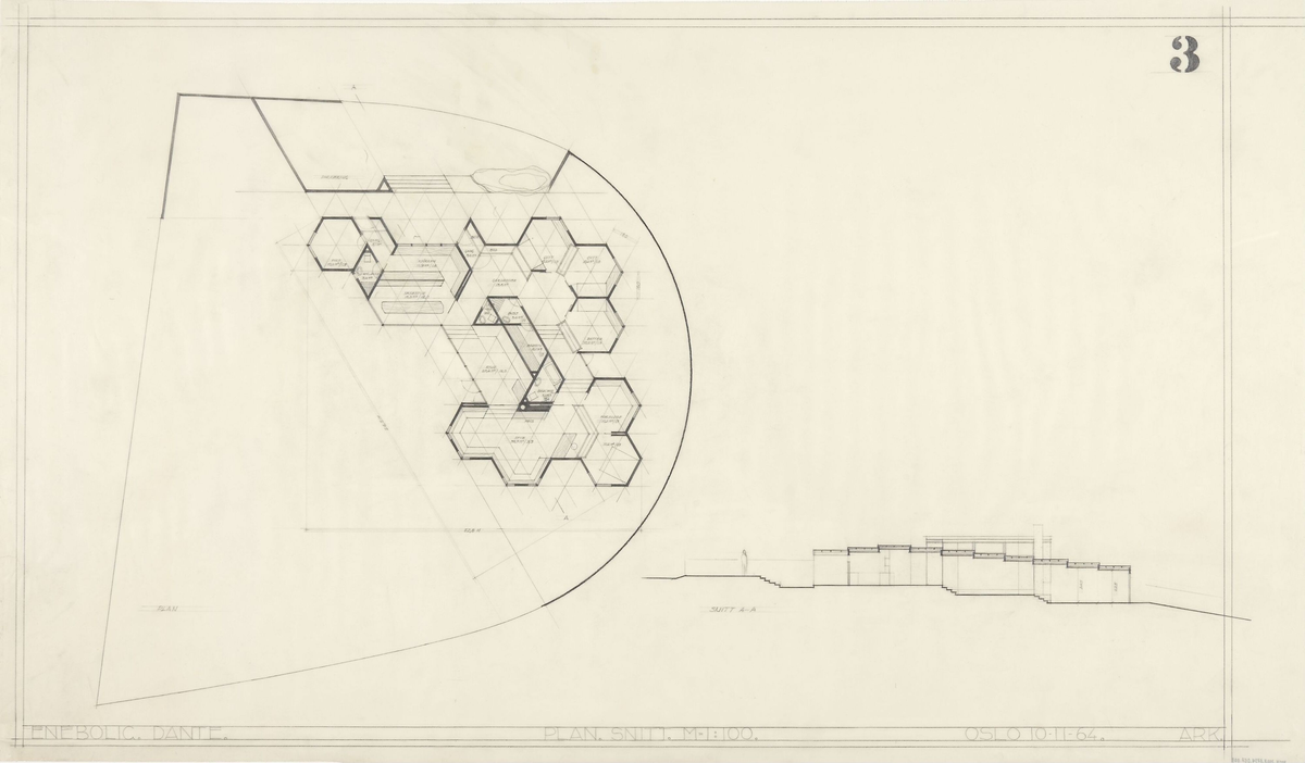 Villa Dante. Plan og snitt. [Plantegning]