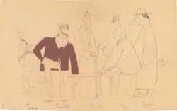 Møte om norsk paviljong på utstillingen i Paris [Tegning]