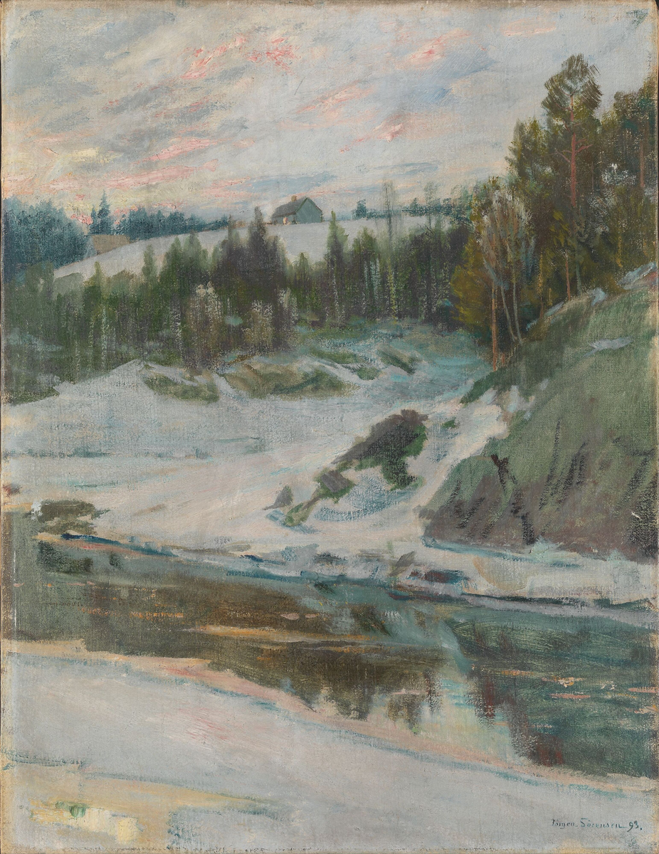Elv i vinterlandskap [Maleri]