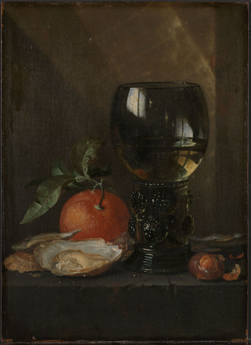 Stilleben med østers og vinglass  [Maleri]