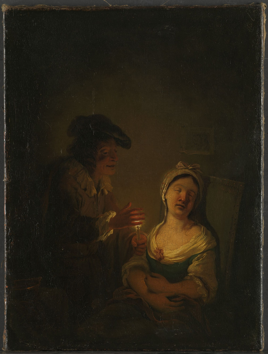En gammel mann ser på en sovende pike [Maleri]