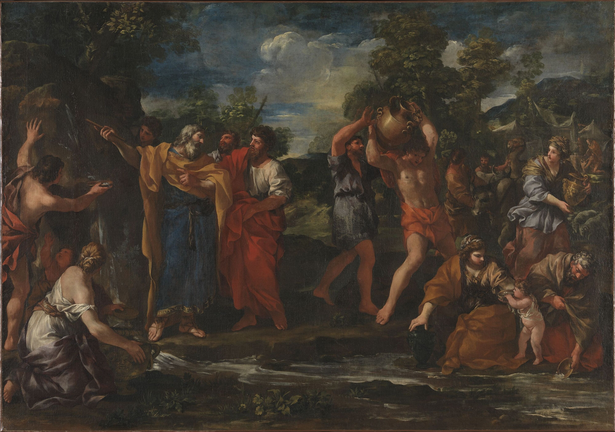 Moses slår vann av klippen [Maleri]