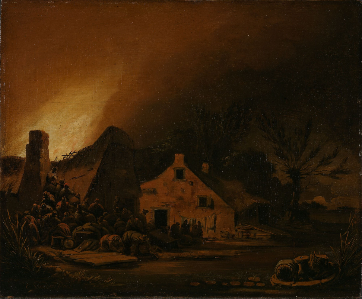 Brann i et bondehus [Maleri]