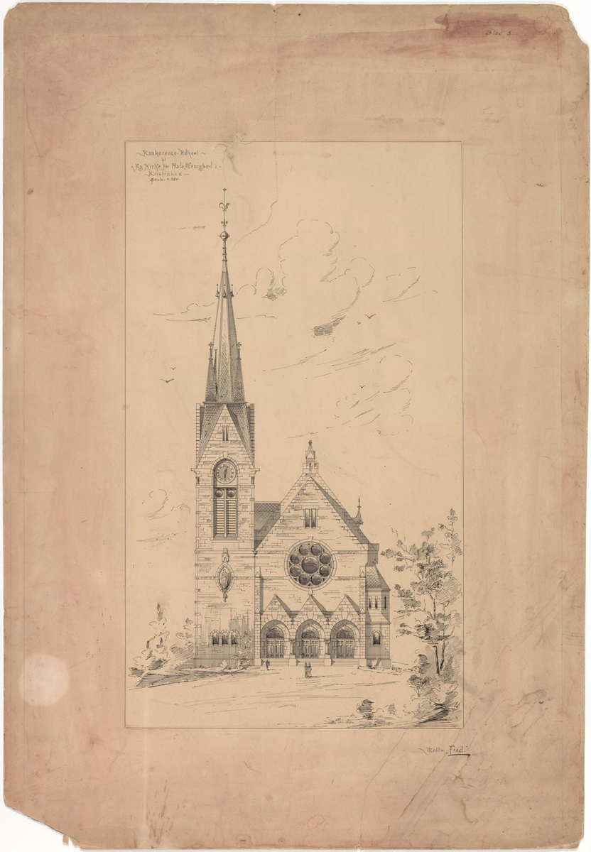 Fred. Oslo kirke [Fasadeoppriss]
