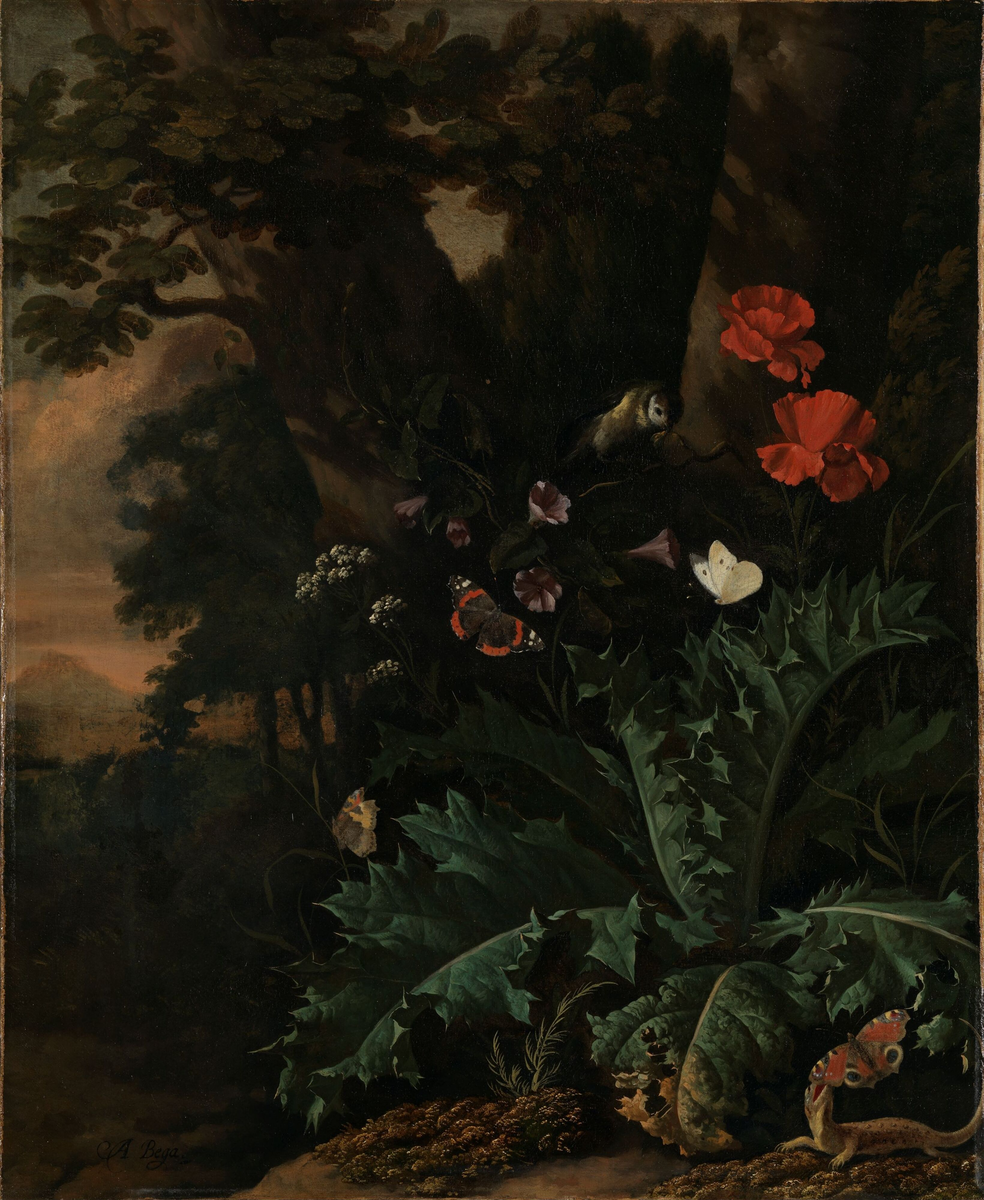 Sommerfugler og blomster [Maleri]