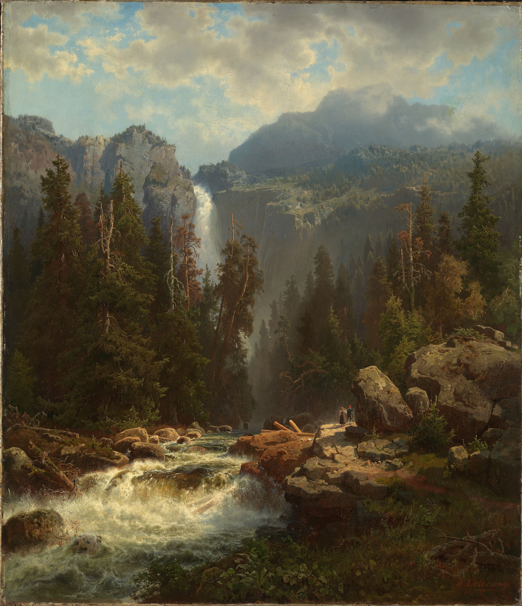 Norsk landskap med foss [Maleri]