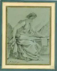 Sittende kvinne [Tegning]