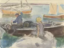 Barn som fisker [Tegning]