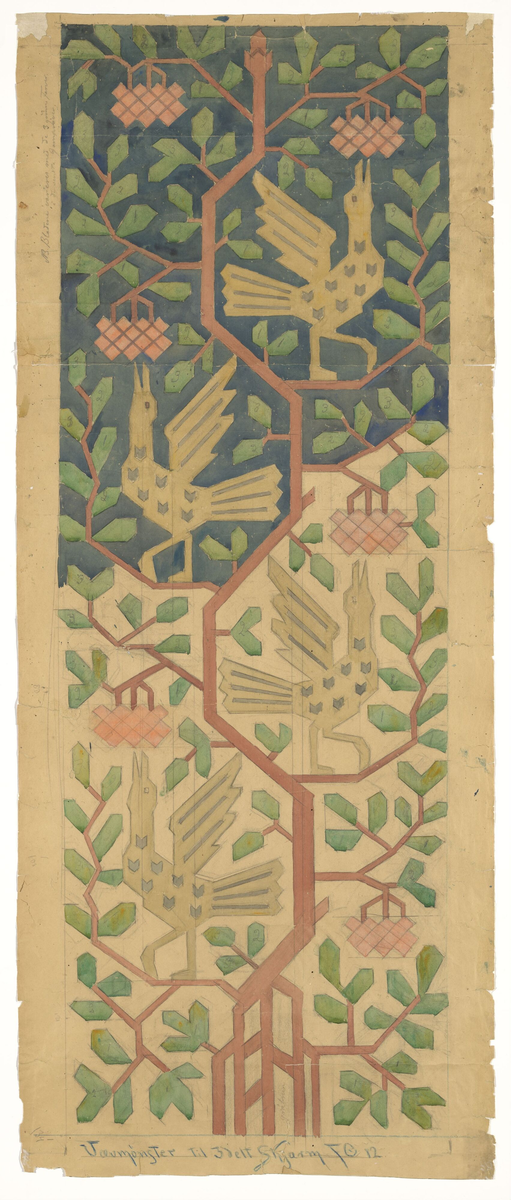 Fugler i tre, vevmønster [Tegning]