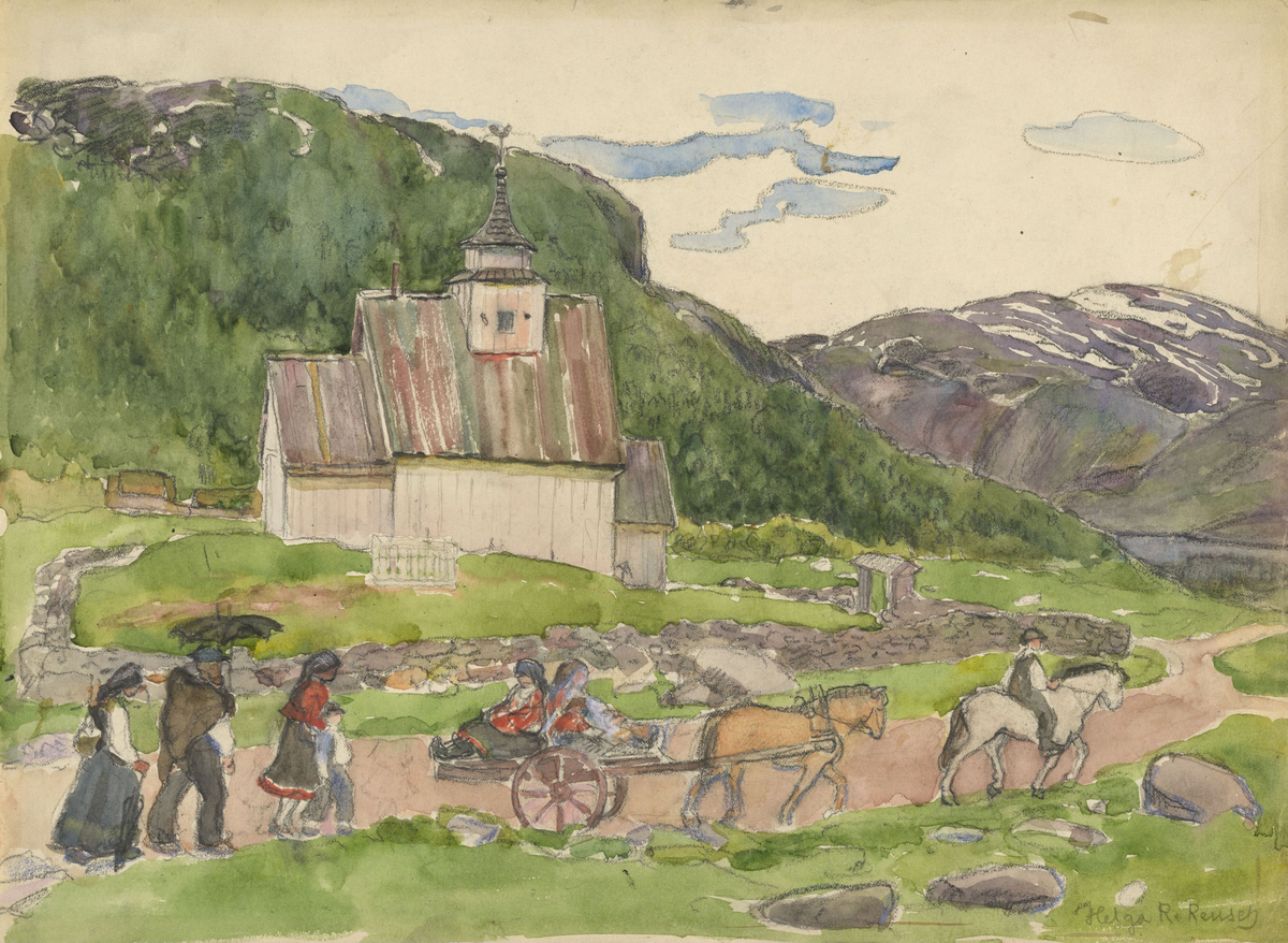 Til kirke, Bykle i Setesdal [Tegning]