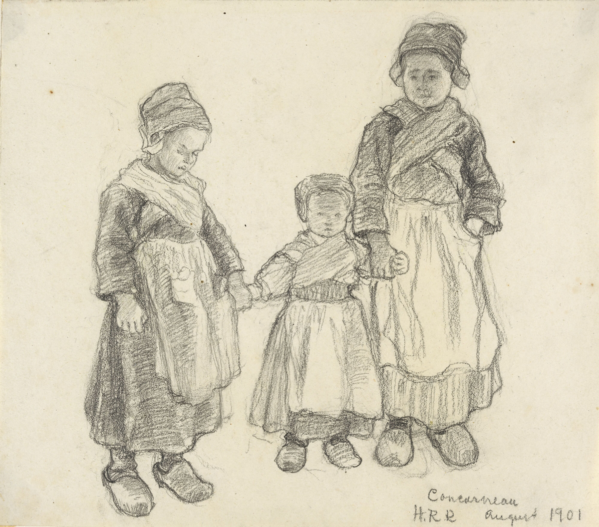 Tre leiende jenter [Tegning]