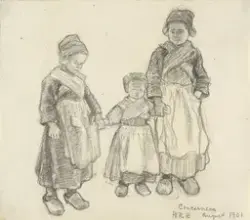 Tre leiende jenter [Tegning]