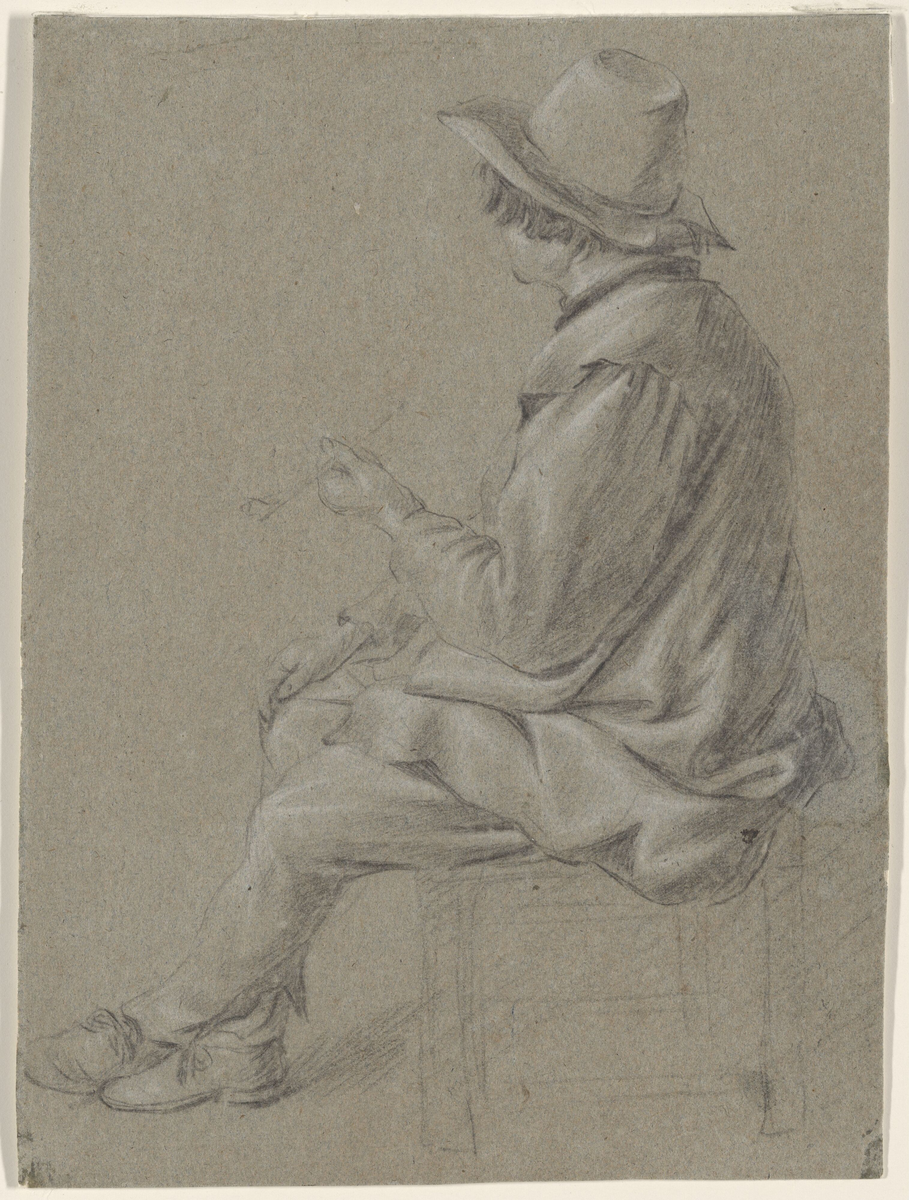 Sittende gutt med pipe [Tegning]