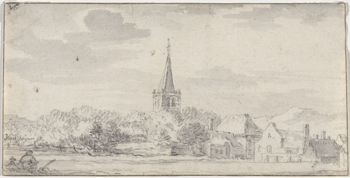 Landskap med landsby [Tegning]