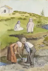 Barn som leker ute [Tegning]