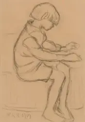 Barnestudie, sittende gutt [Tegning]