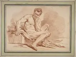 Aktstudie, sittende mann [Tegning]
