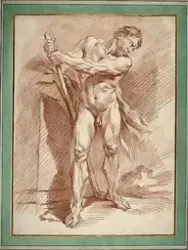 Aktstudie, stående mann [Tegning]