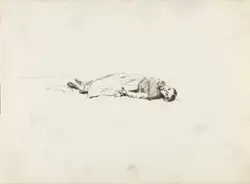 Selvportrett; figurgruppe; liggende kvinne  [Tegning]