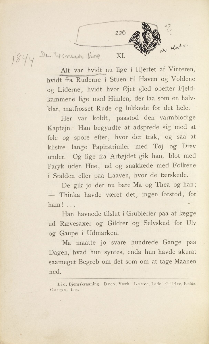 Skisser i Jonas Lies bok "Familien på Gilje" (København 1883) [Tegning]