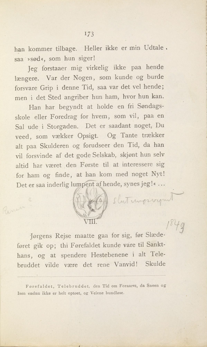 Skisser i Jonas Lies bok "Familien på Gilje" (København 1883) [Tegning]