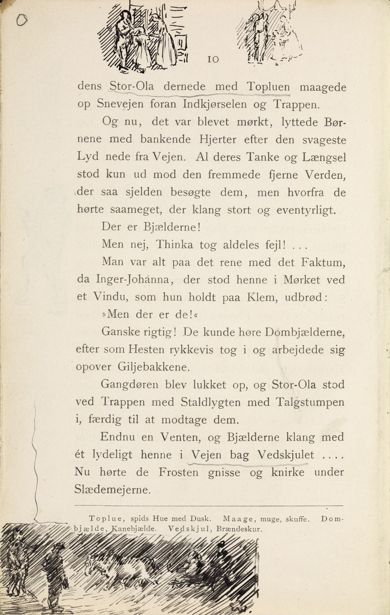 Skisser i Jonas Lies bok "Familien på Gilje" (København 1883) [Tegning]