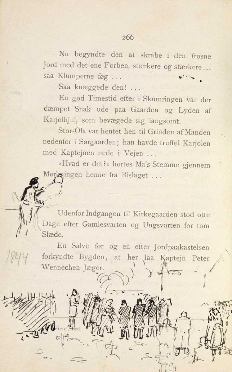 Skisser i Jonas Lies bok "Familien på Gilje" (København 1883) [Tegning]