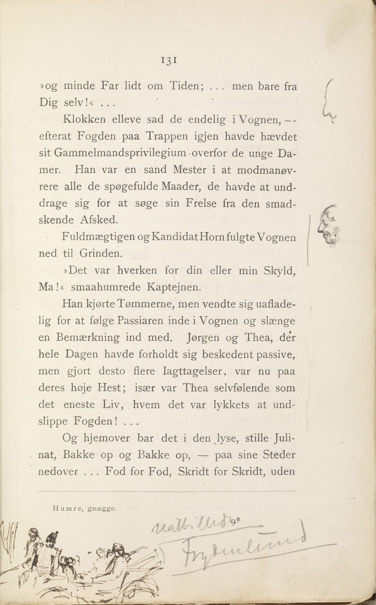 Skisser i Jonas Lies bok "Familien på Gilje" (København 1883) [Tegning]