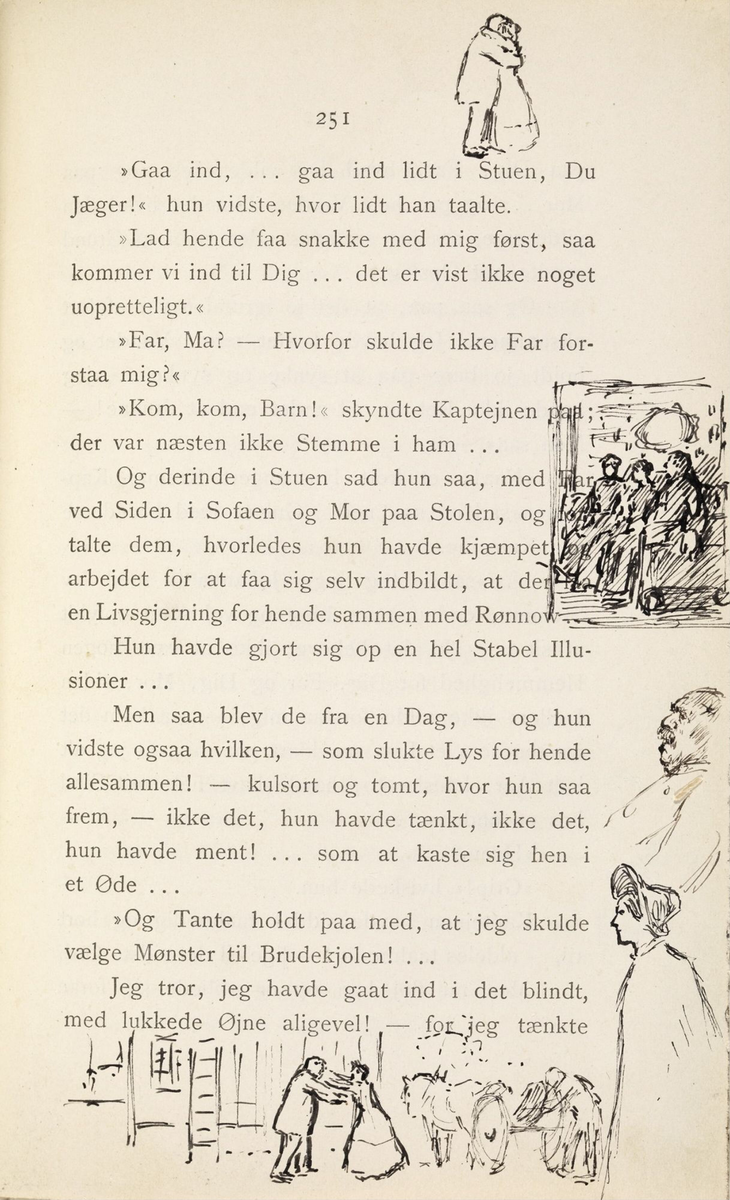 Skisser i Jonas Lies bok "Familien på Gilje" (København 1883) [Tegning]