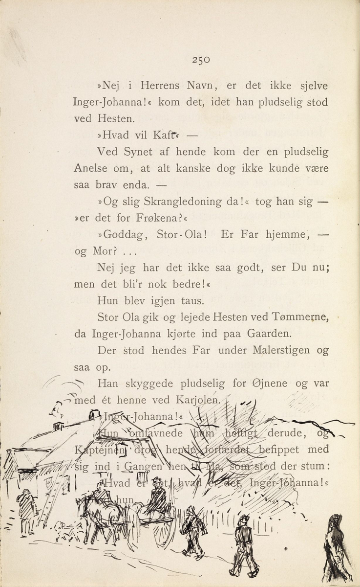 Skisser i Jonas Lies bok "Familien på Gilje" (København 1883) [Tegning]