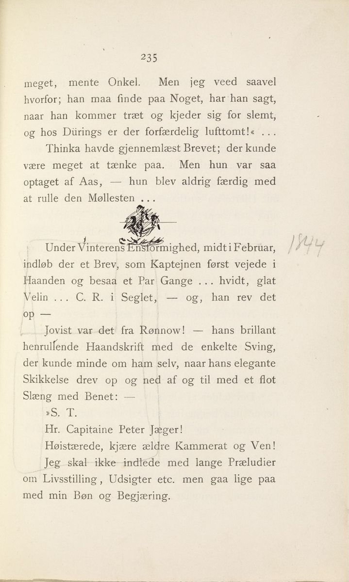 Skisser i Jonas Lies bok "Familien på Gilje" (København 1883) [Tegning]