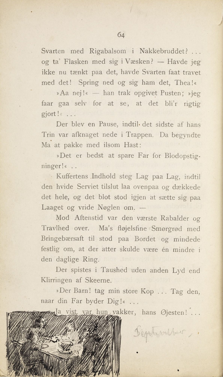 Skisser i Jonas Lies bok "Familien på Gilje" (København 1883) [Tegning]