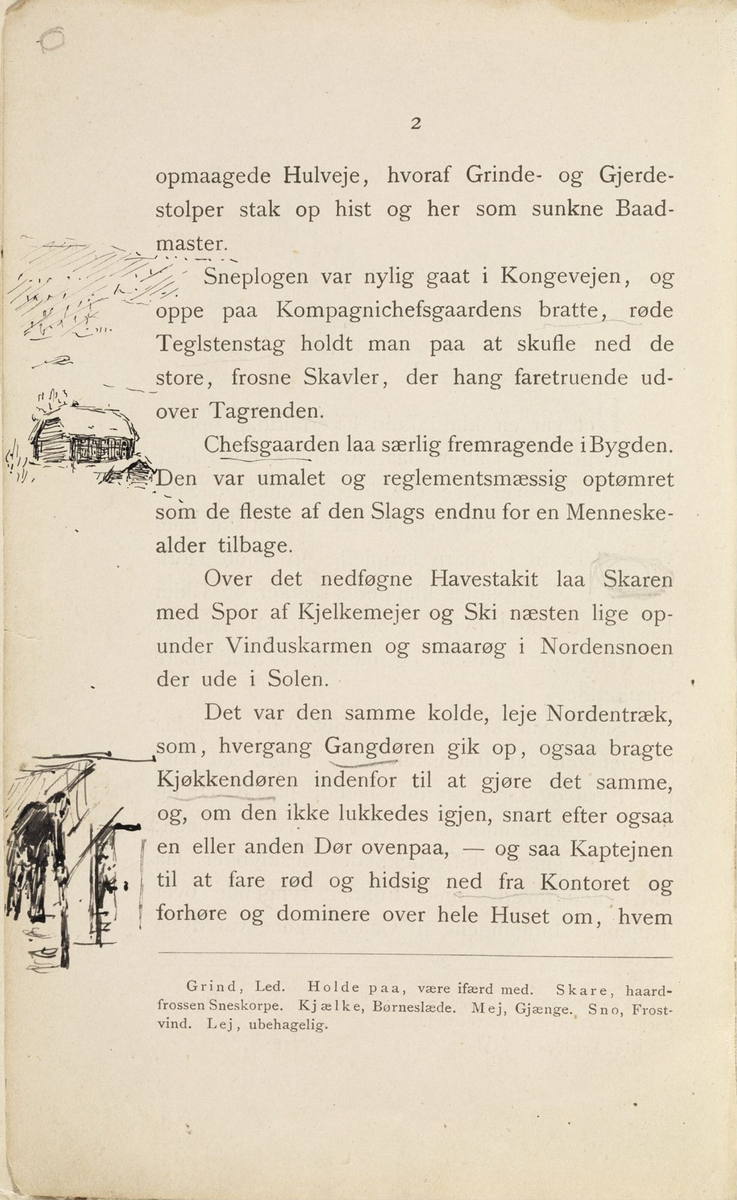 Skisser i Jonas Lies bok "Familien på Gilje" (København 1883) [Tegning]