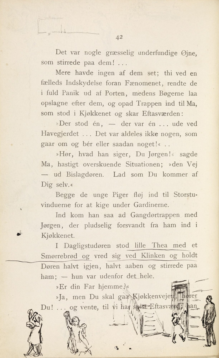 Skisser i Jonas Lies bok "Familien på Gilje" (København 1883) [Tegning]