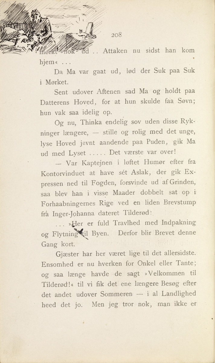 Skisser i Jonas Lies bok "Familien på Gilje" (København 1883) [Tegning]