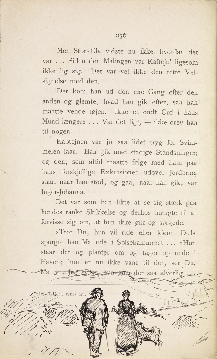 Skisser i Jonas Lies bok "Familien på Gilje" (København 1883) [Tegning]